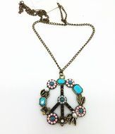 QTMY Fashion Antiwar Peace Sign Long statement Choker Necklace Jewelry Collar with Pendant chain for Women N7