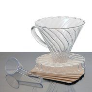 HIC Glass Coffee Dripper (Dripper + 100 Paper Filters + Stainless Steel Scoop) N2