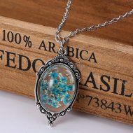 Women's Vintage Blue dried flowers Pendant Necklace Chain Fashion Jewelry N2