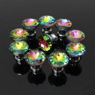Shopline 10pcs Colorful Crystal Glass Cupboard Wardrobe Cabinet Drawer Knob Door Pull Handle