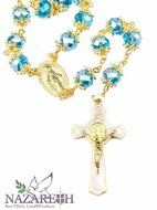 High Quality St. Benedict Gold Plated with Light Blue Crystal Miraculous Rosary N2