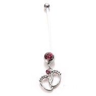 Pink Ptfe Maternity Belly Bar Piercing Ring Crystal Pregnancy Navel Ring Tiny Feet