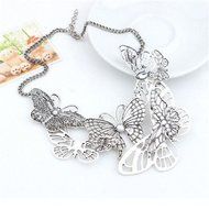Women's Vintage Butterfly Antique Silver Fashion Statement Choker Chain Necklace N3