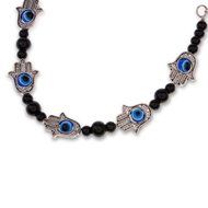 Fashion Punk Hamsa Fatima Hand Evil Eye Beaded Charm Tibetan Silver Bracelet W8 N4
