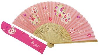 KYOYU Japanse Flower Pattern Silk Sensu Folding Fan,Pink N8