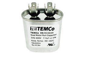 TEMCo Motor Run Capacitor RC0049 - 7.5 mfd uf 370/440 V VAC volt 7.5 uf Oval HVAC TEMCo AC Electric N2