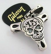 13 Lucky Number Skull Guitar Pick Holder Sterling Silver .925 Pendant Harley Rock N4