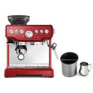 Breville Barista Express Cranberry Red Espresso Machine with Knock Box and 19 Ounce Milk Steamer Jug