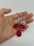 QTMY diamond White and Red crystal flower Statement Choker Long Necklace Chain Jewelry with Pendant for Women... N5