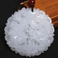 Chinese Culture /White Jade / Lucky God White Rune Carving Pendant (set4) N21
