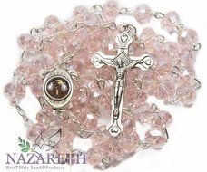 Catholic Light Pink Crystals Beads Rosary Handmade Jerusalem Necklace Jesus Crucifix