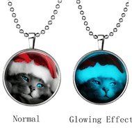 Steampunk Christmas Lovely Cat Glow In The Dark Pendant Necklace X-mas Gift