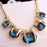 Fashion Women Crystal Pendant Chain Choker Chunky Statement Bib Blue Necklace N2