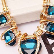 Fashion Women Crystal Pendant Chain Choker Chunky Statement Bib Blue Necklace N3