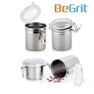 Coffee Tea Storage Canister - BeGrit 4 Piece Stainless Steel Clamp Jars Set with Clear Lid