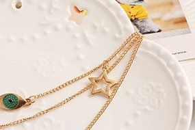 QTMY Gold Leaves Eye Feather Cross Star 3 layers Multilayer Necklace N4