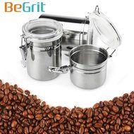 Coffee Tea Storage Canister - BeGrit 4 Piece Stainless Steel Clamp Jars Set with Clear Lid N2