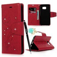 (Not for S7) S7 Edge Case,Galaxy S7 Edge Case - Badalink Embossed Butterflies Wallet Flip Cover with Bling Diamonds... N24