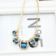 Fashion Women Crystal Pendant Chain Choker Chunky Statement Bib Blue Necklace N4