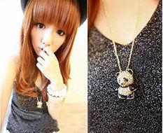 Fashion Women's Full Drill Rhinestone Lovely Cute Panda Long Necklace Pendant N2