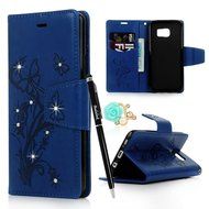 (Not for S7) S7 Edge Case,Galaxy S7 Edge Case - Badalink Embossed Butterflies Wallet Flip Cover with Bling Diamonds... N30