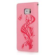 (Not for S7) S7 Edge Case,Galaxy S7 Edge Case - Badalink Embossed Butterflies Wallet Flip Cover with Bling Diamonds... N34