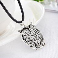 1PC Men's Women's Owl Silver Tone Pendant Necklaces Black Wax Rope Chain N2