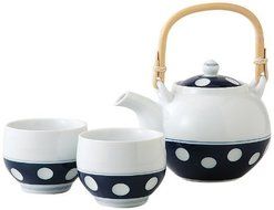 Saikai Pottery dot pattern Teapot and 2 Teacups set from Japan 10951