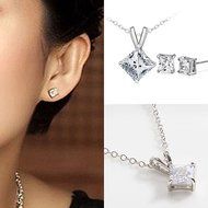 Women's Hot Nobby Square Zircon Chain Choker Necklace Earrings Party Jewelry Set N2