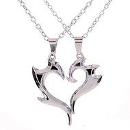 Brand New Couple Necklace Heart Wings Stainless Steel Chain Charm Pendant 2PC