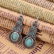 Silver Plated Chain Turquoise Crystal Earrings Necklace Set Women Jewelry N4