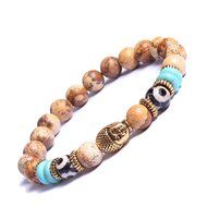 Natural Stone Gold Buddha Head Beaded Yoga Energy Bracelet 7.5inch 19cm Lucky N9