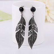 Black Long Leaf Drop Stud Dangle Earrings Fashion Women Silver Vintage Jewelry