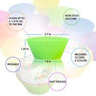 CookArt Silicone Reusable Baking Cupcake Cups Non-Stick 12 Liners Molds 6 Colors