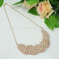New Hot Design Fashion Pearl Hollowed Golden Choker Bib Collar Necklace Pendant N3