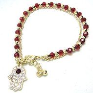 Fashion Women's Fashion Jewelry Charm Hamsa Hand Lucky Evil Eye Beads Bracelet (wine red)