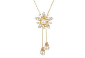E.a@market Fashion Pearl Flower Long Necklace Pendant Sweater Chain for Women N2