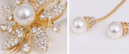 E.a@market Fashion Pearl Flower Long Necklace Pendant Sweater Chain for Women N4