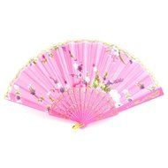 Plastic Frame Flower Pattern Polyester Handheld Folding Fan Pink N2