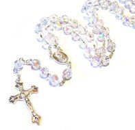 Silver Plated Necklace Rosary Crystal CLEAR Glass Beads &amp; Jesus Crucifix and Jerusalem Cross by Accessory