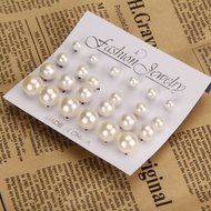 12 Pairs Cruncher Designs Fashion White Pearl Earrings New Women Ear Stud Beads N4