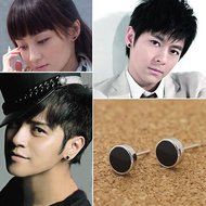 New Nice Men Women's Silver Cool Black Vinyl Earrings Ear Studs Jewelry