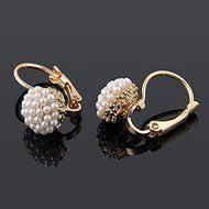 Fashion Women Lady Elegant Pearl Beads Ear Hoop Dangle Earrings Jewelry Gift N4
