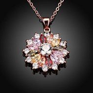 Women 18K Rose Gold Plated Colorful Gem Elegant Flower Pendant Necklace Jewelry N3
