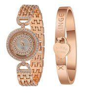 AutumnFall Women's Swarovski Crystal Accented Gold-Tone and Black Bangle Watch with Bracelet Set (609GB) N35