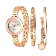 AutumnFall Women's Swarovski Crystal Accented Gold-Tone and Black Bangle Watch with Bracelet Set (609GB) N36