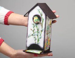 Handmade Glass Tea House Box Storage Kitche Decor Decoupage Painting
