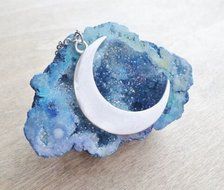 Large Silver Crescent Moon Necklace