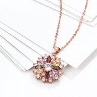Women 18K Rose Gold Plated Colorful Gem Elegant Flower Pendant Necklace Jewelry N4