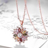 Women 18K Rose Gold Plated Colorful Gem Elegant Flower Pendant Necklace Jewelry N5